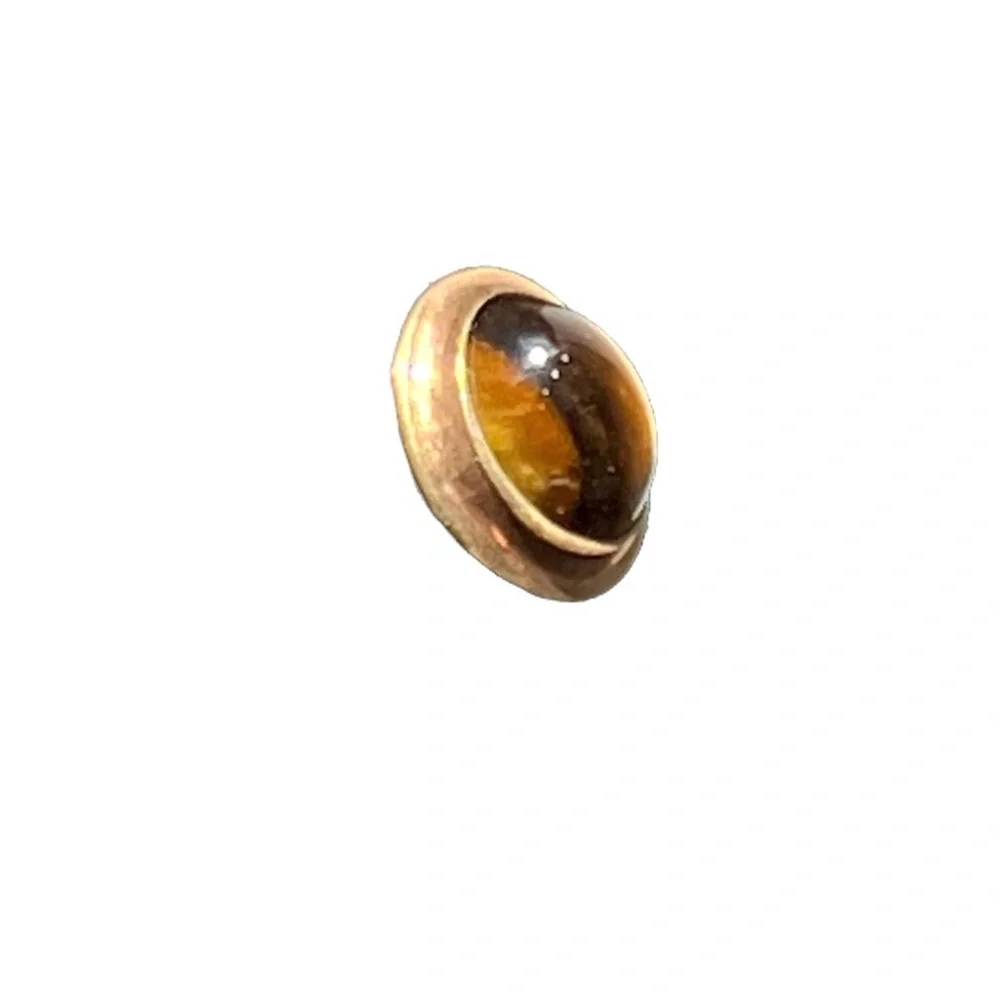 VINTAGE DOLAN BULLOCK TIGER'S EYE OVAL TIE TACK SET IN DB 14/20 GOLD